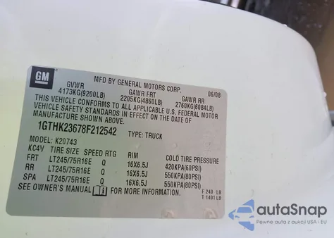 2008 GMC Sierra 2500Hd Sle1 from USA, damaged, VIN 1GTHK23678F212542